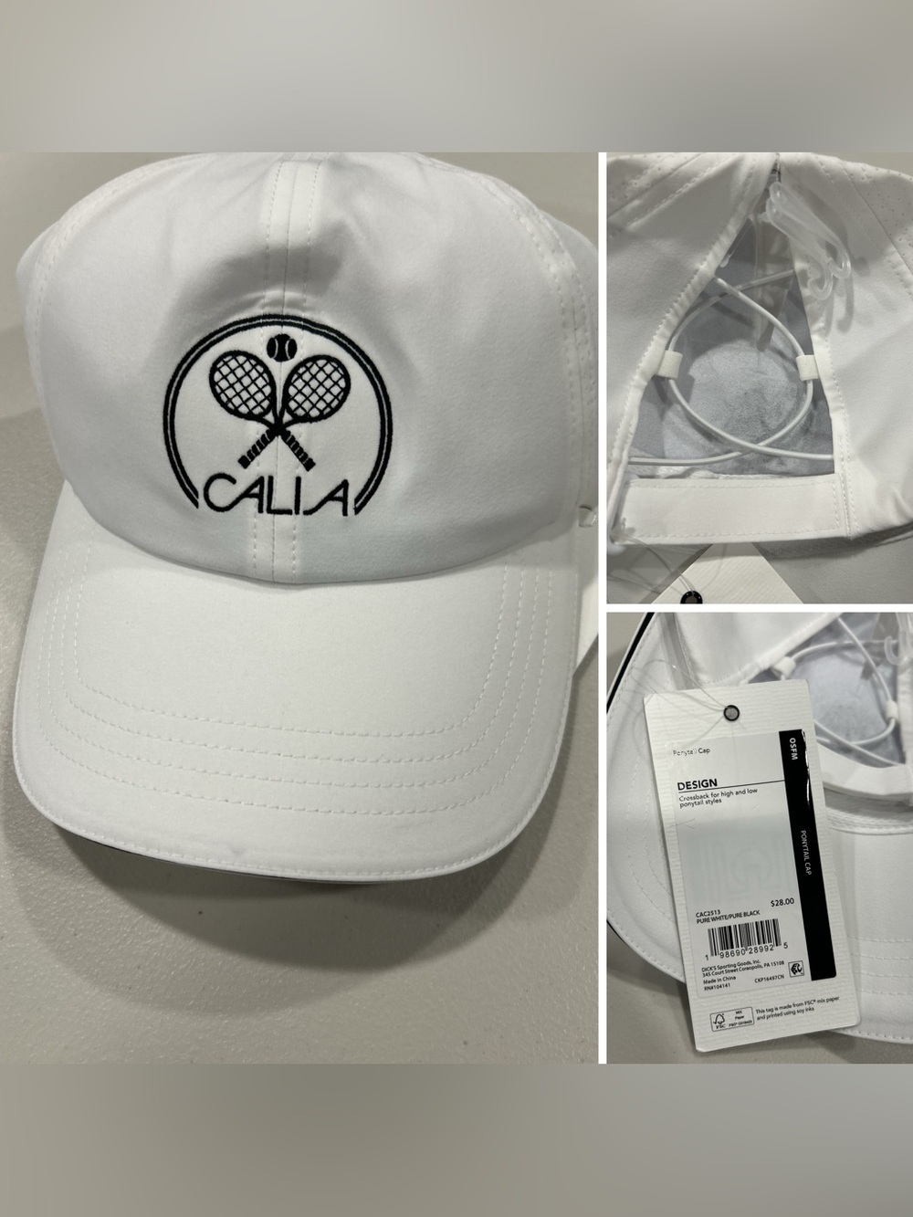 Calia White Tennis Logo Baseball Cap